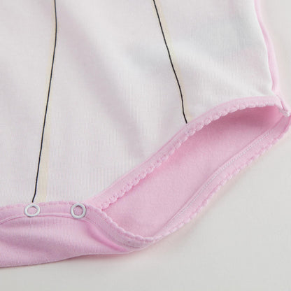 Baby Girls Pink Fancy Printed Trims Cotton Bodysuit