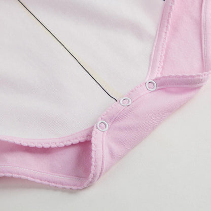 Baby Girls Pink Fancy Printed Trims Cotton Bodysuit