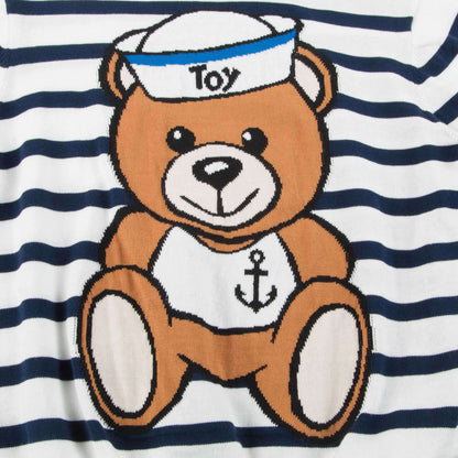 Girls White & Blue Striped Cotton Sweater