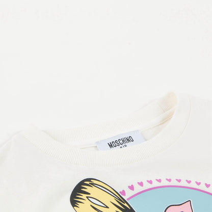 Girls White Cotton Printed Plush Sweater
