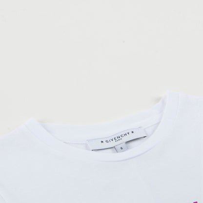 Girls White Cotton Pink Logo T-shirt