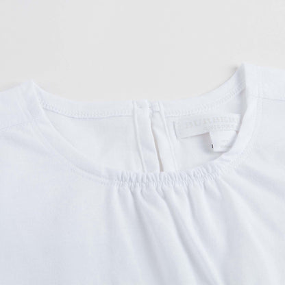 Girls White Pleat and Check Detail Cotton T-shirt