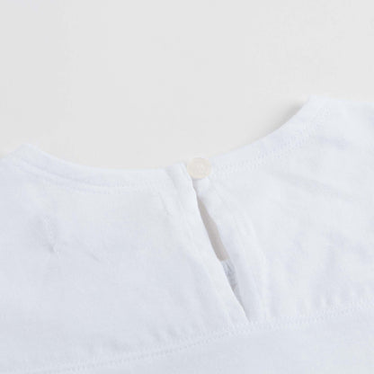 Girls White Pleat and Check Detail Cotton T-shirt
