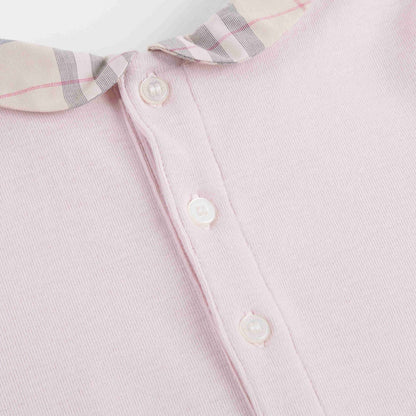 Baby Girls Pink Cotton Body With Check Collar
