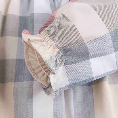 Baby Girls Beige Check Dress With Collar
