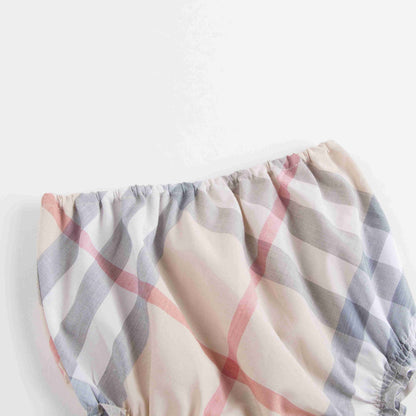 Baby Girls Beige Check Dress With Collar