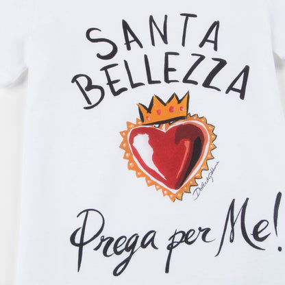 Girls White "Santa Bellezza" Cotton T-shirt