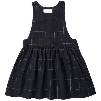 Baby Girls Big Check Gold Black Cotton Dress