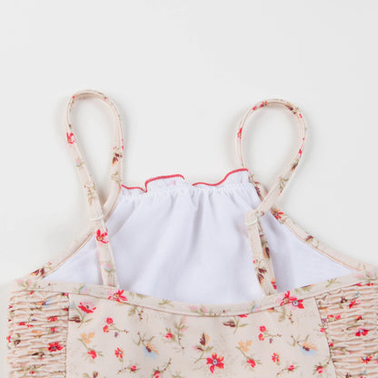 Girls Pink Floral Jersey Swimsuit