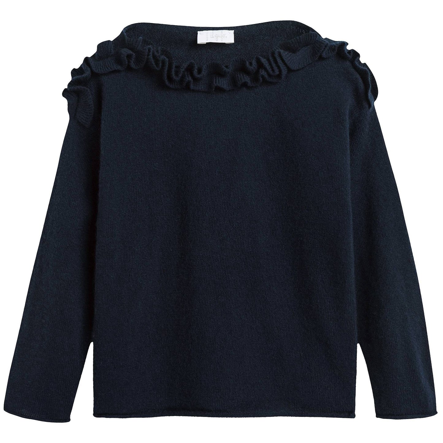 Girls Navy Blue Wool Sweater with Ruffle