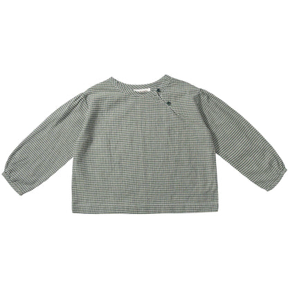 Girls Green  Micro Check Cotton Bluose
