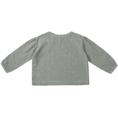 Girls Green  Micro Check Cotton Bluose