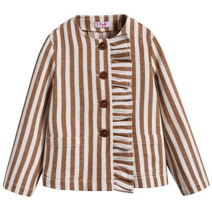 Girls Rust Orange Striped Cotton Coat