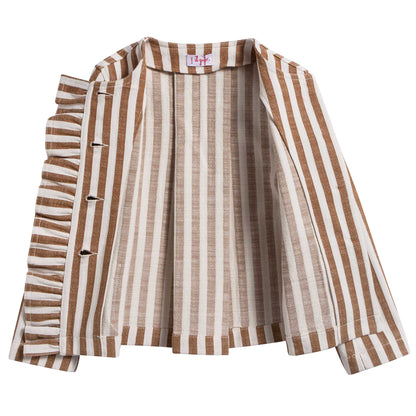 Girls Rust Orange Striped Cotton Coat