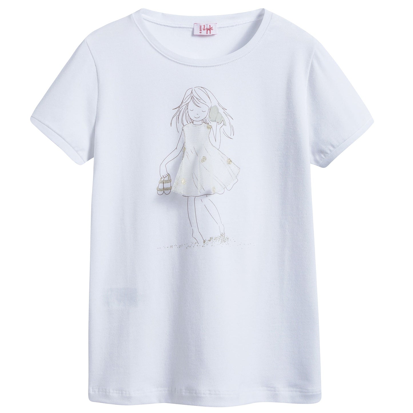 Girls White "Gold Girls" Cotton T-shirt
