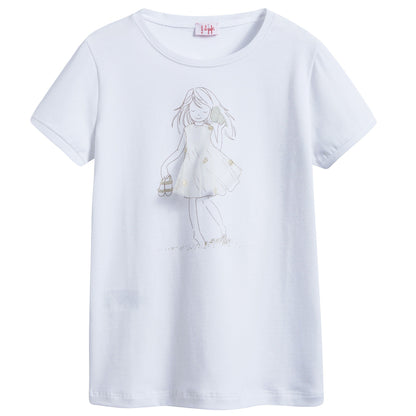 Girls White "Gold Girls" Cotton T-shirt