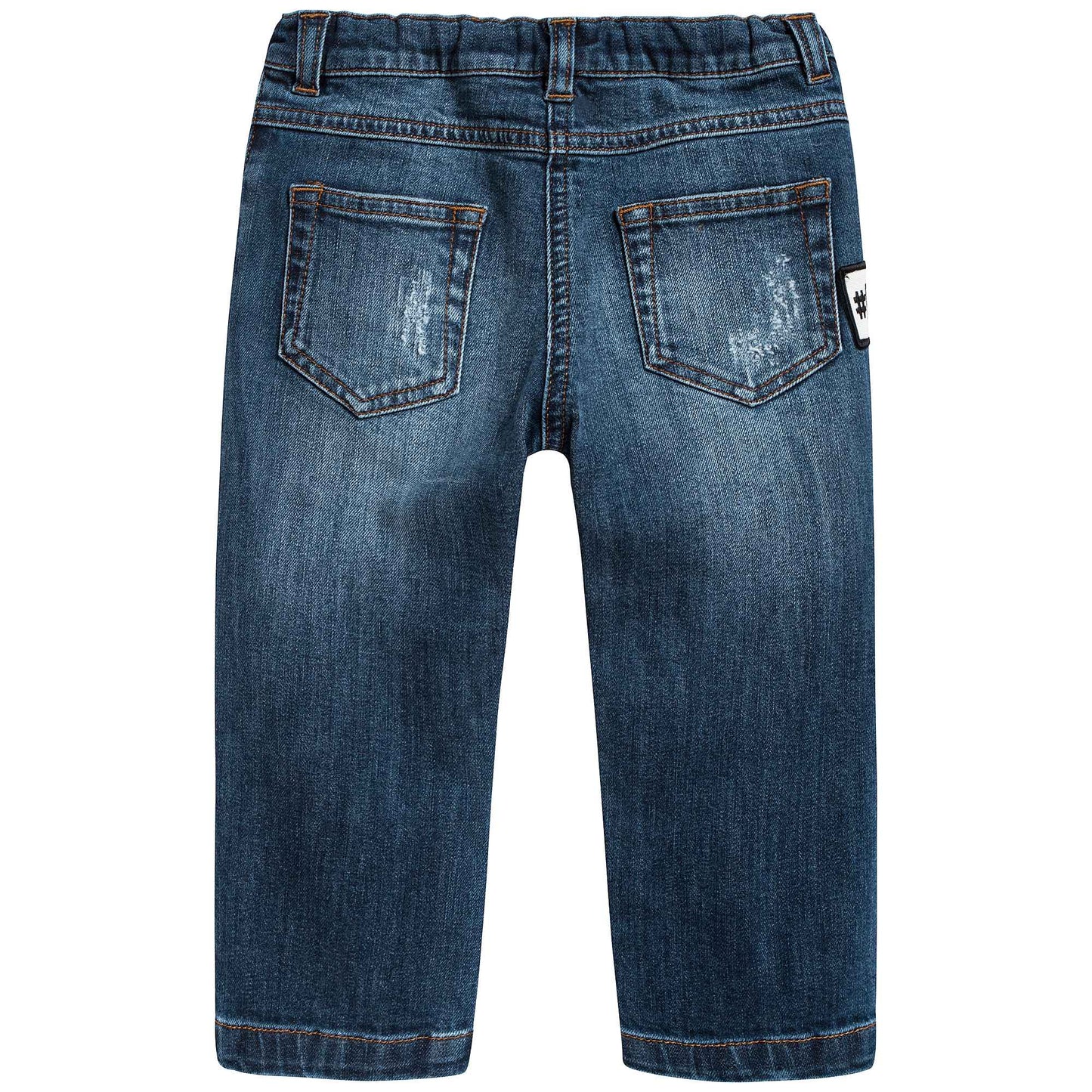 Baby Girls Dark Blue Rose Embroidered Denim Trousers