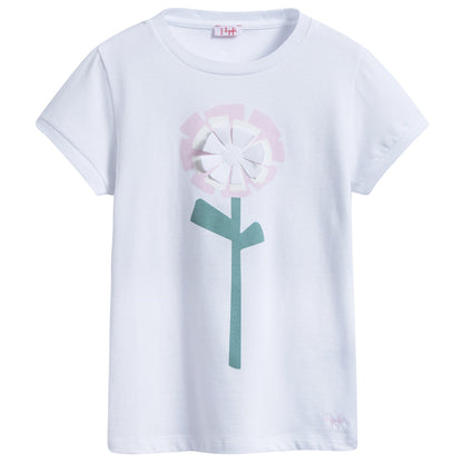Girls White "Light  Pink  Flower" Cotton T-shirt