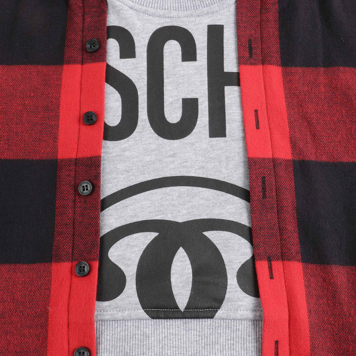 Boys & Girls Red Check Cotton Sweatshirt