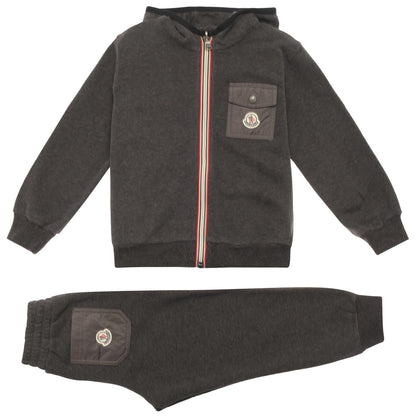 Boys Grey Hooded Cotton Jersey Tracksuit
