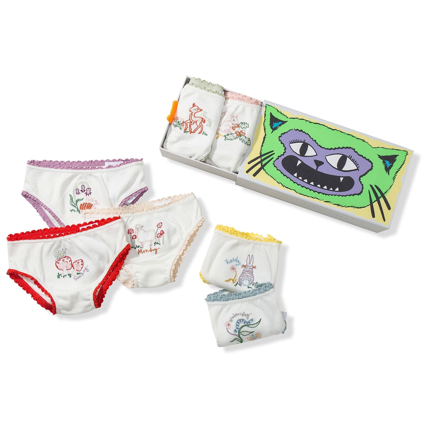 Girls White Organic Cotton Goat  Underwear 7 Pack Gift Set