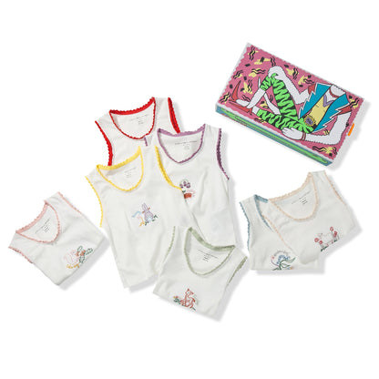 Girls White Organic Cotton  Vests 7 Pack Gift Set