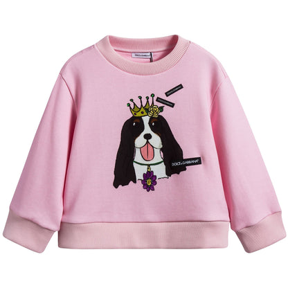 Girls  Pink   Dog  Face   Cotton   Sweatshirt