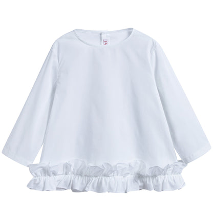 Girls White Lace Cotton T-shirt