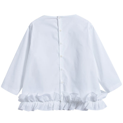 Girls White Lace Cotton T-shirt