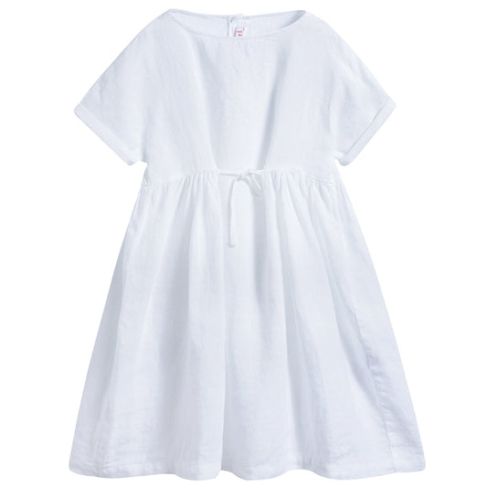 女童白色亚麻连衣裙