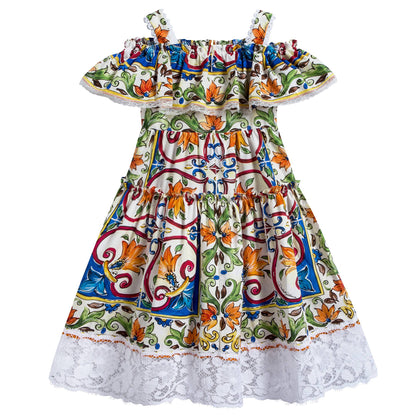 Girls Blue & Green 'Maiolica' Dress