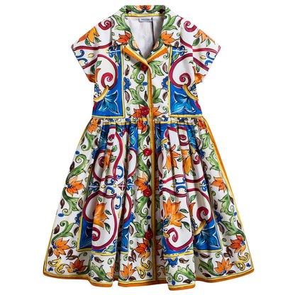 Girls Blue & Green "Maiolica" Dress