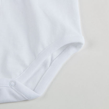 Baby White Bodysuits With Beige Check Collar