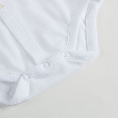 Baby White Bodysuits With Beige Check Collar