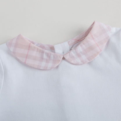 Baby Girls White Bodysuits With Pink Check Collar