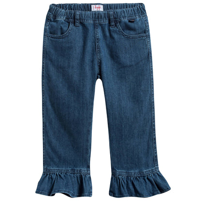 Girls Denim Blue Capri Pants Cotton Trouesrs