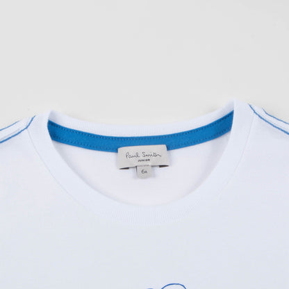 Boys White Dinosaur Printed Cotton T-shirt