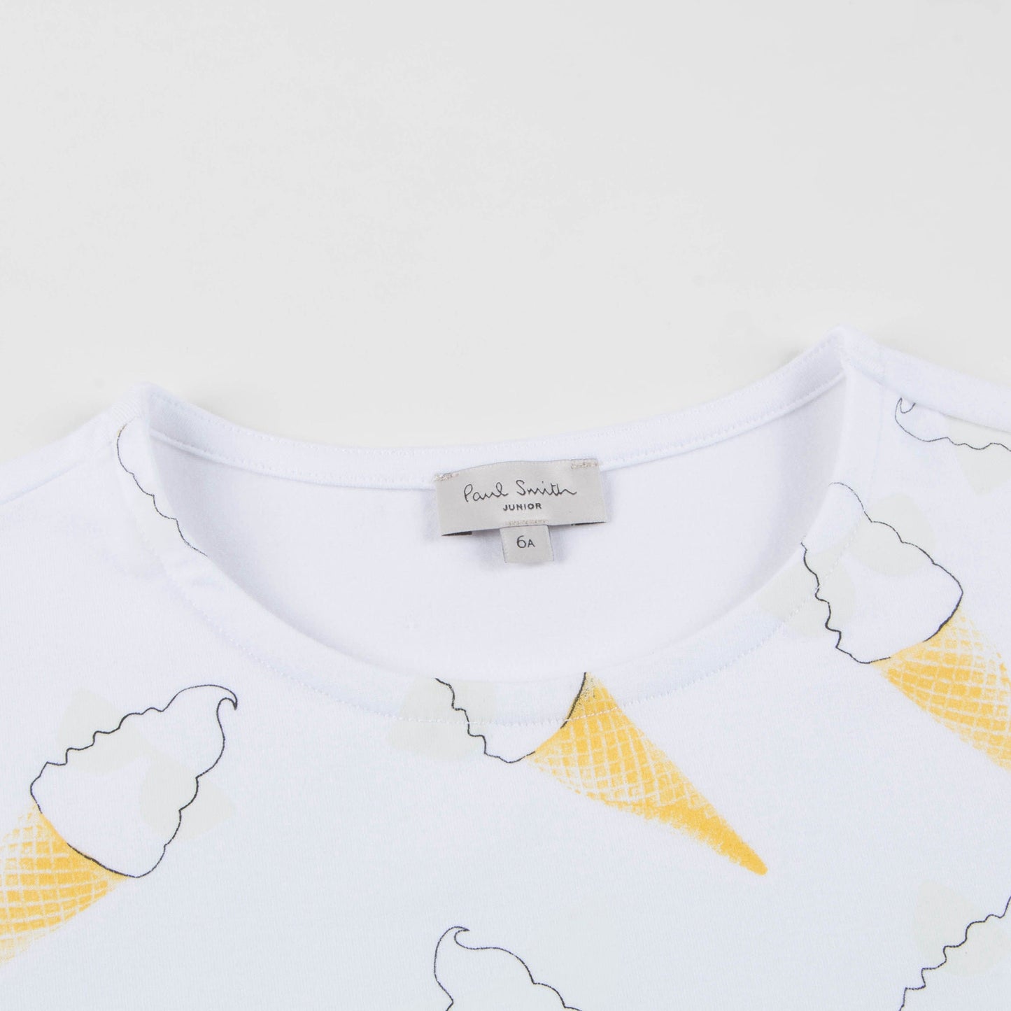 Girls White & Yellow Ice Cream Cotton T-shirt