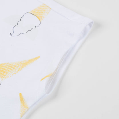 Girls White & Yellow Ice Cream Cotton T-shirt