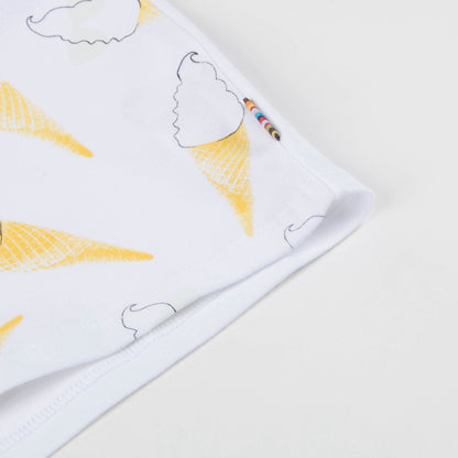 Girls White & Yellow Ice Cream Cotton T-shirt