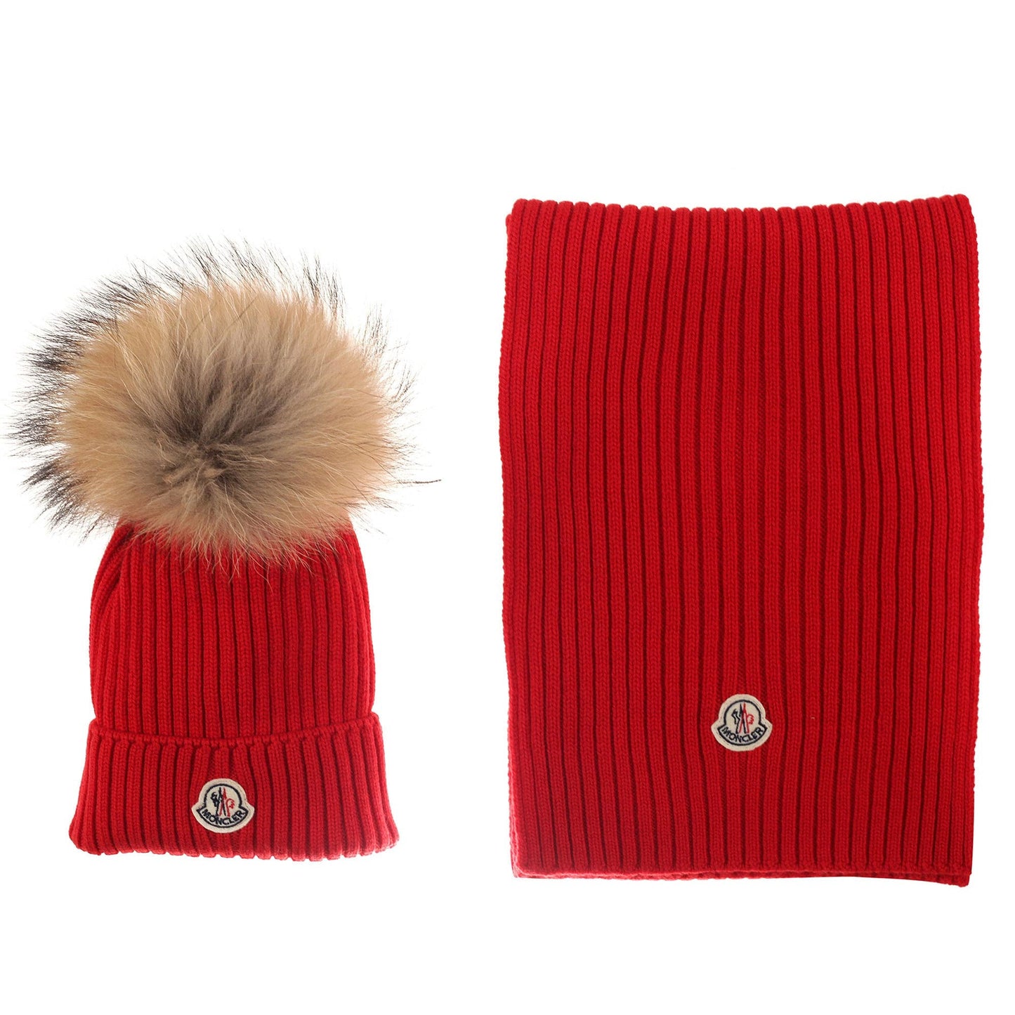 Boys & Girls Red Plush Trims Knitted Hat & Scarf Sets