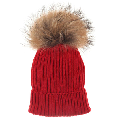 Boys & Girls Red Plush Trims Knitted Hat & Scarf Sets