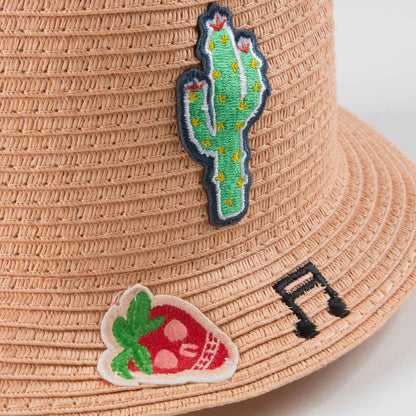 Girls Beige Woven Paper Hat