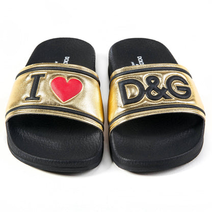Girls & Boys Black Gold Logo Slipper