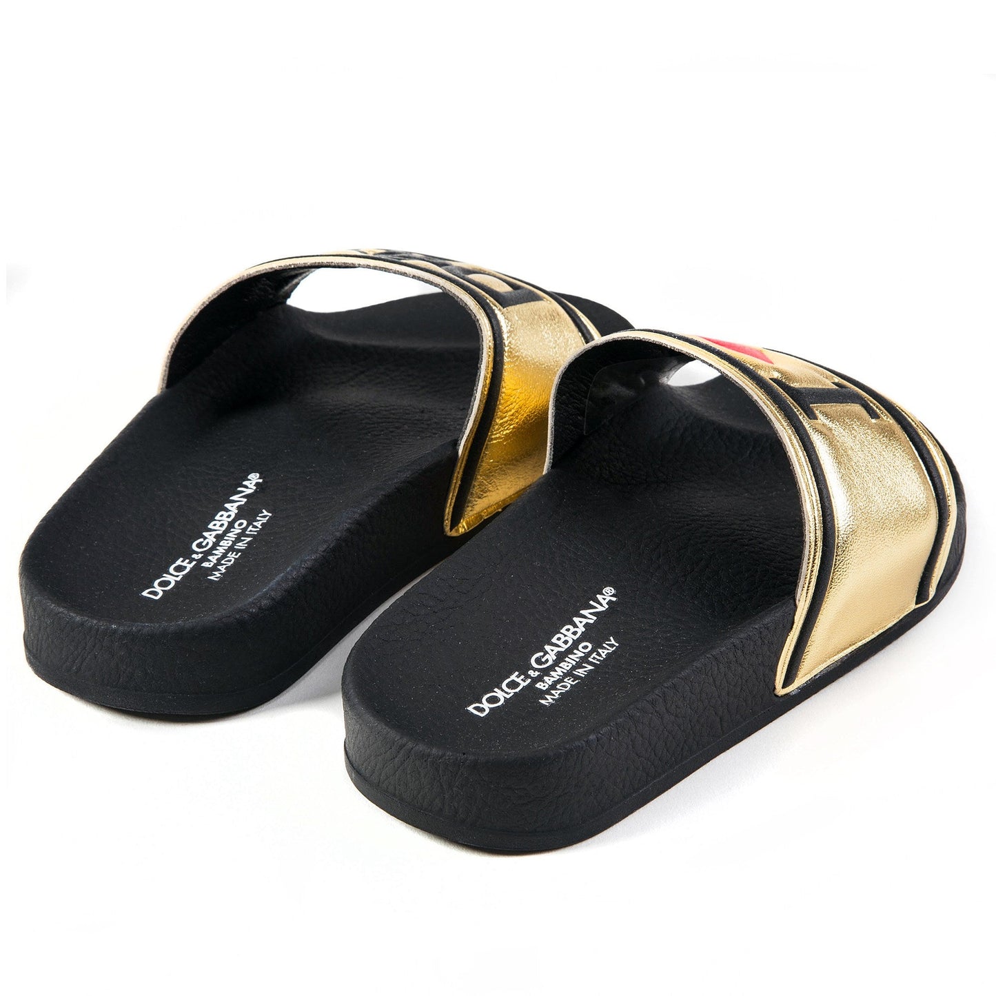 Girls & Boys Black Gold Logo Slipper
