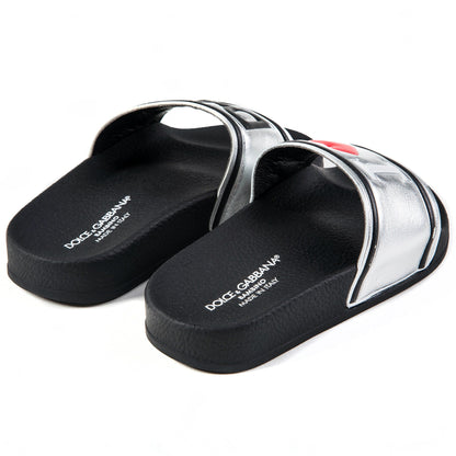 Girls & Boys Black  Silver  Logo Slippers