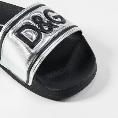 Girls & Boys Black  Silver  Logo Slippers