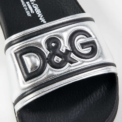 Girls & Boys Black  Silver  Logo Slippers