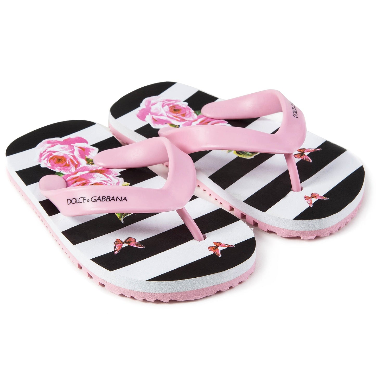 Girls Pink Striped Rose Slippers