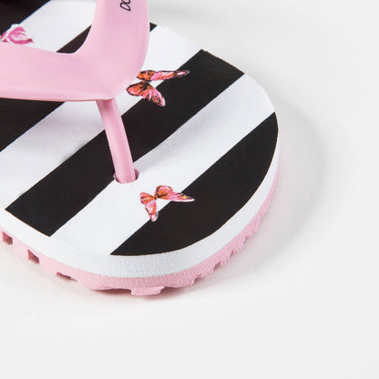 Girls Pink Striped Rose Slippers